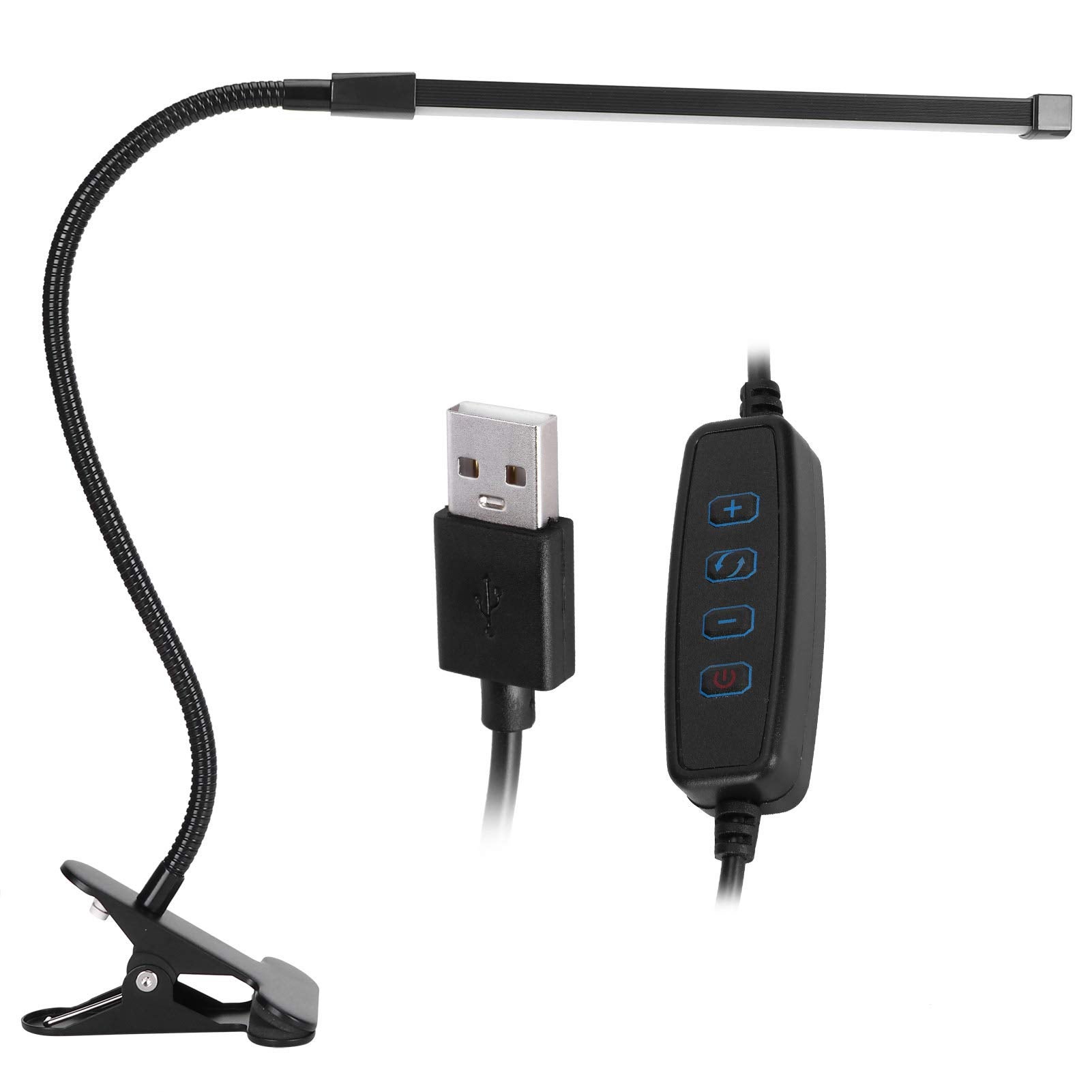 Lampka do czytania LED z klipsem, zasilana przez USB, 3 kolory temperatury z płynną regulacją, na stół