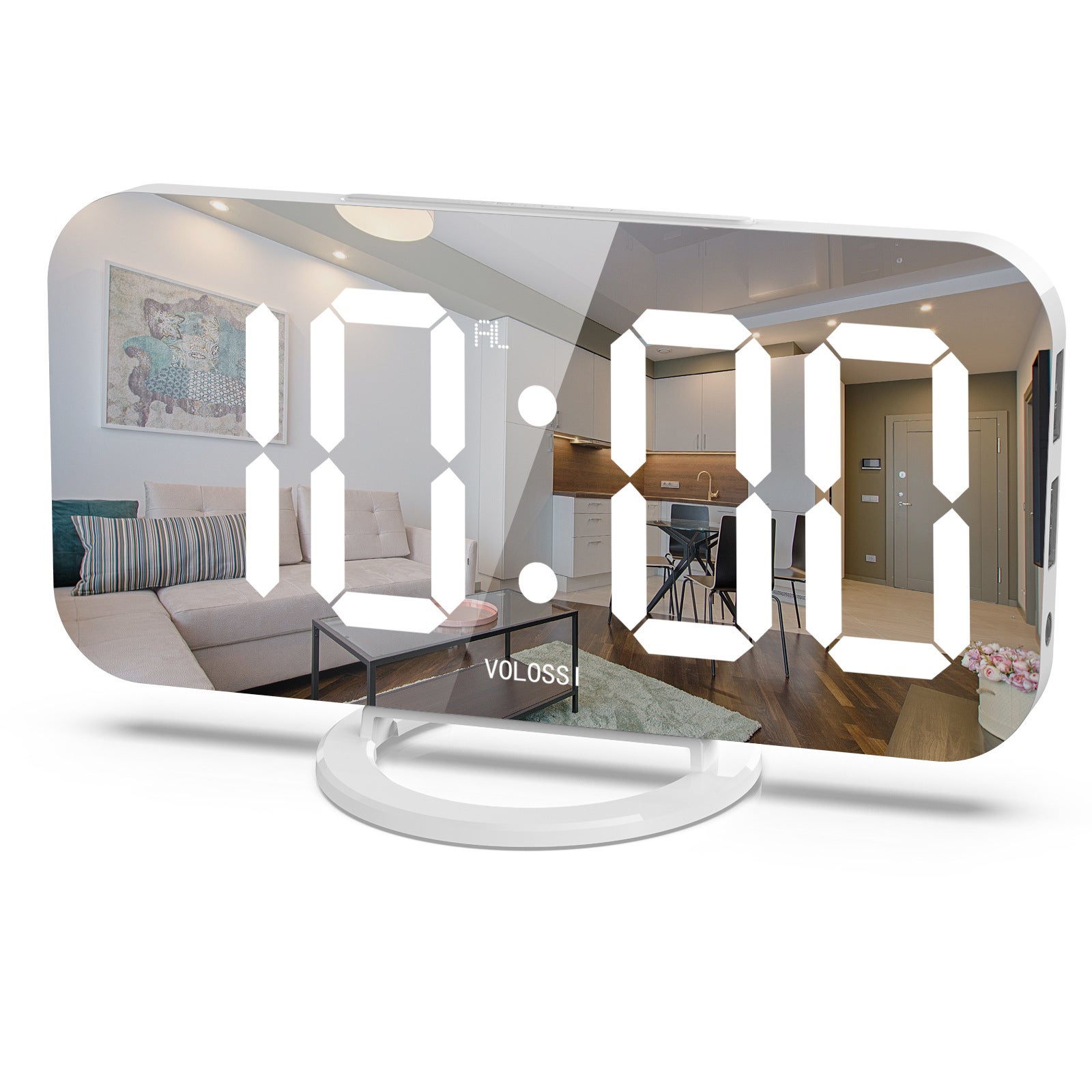 Cyfrowy budzik, lustrzany zegar LED 6", cyfrowe podwójne porty ładowania USB (różowe złoto)