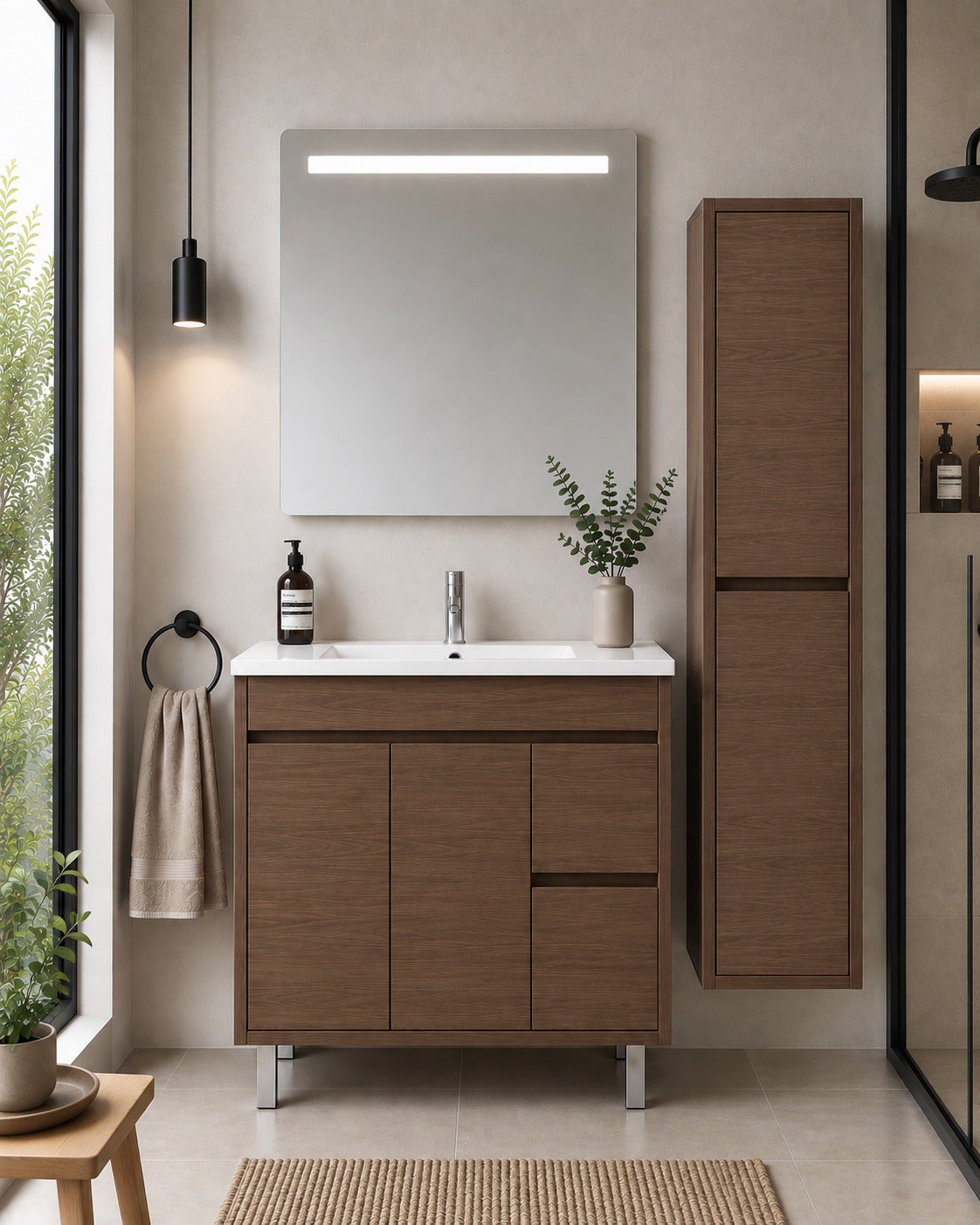 Szafka łazienkowa z umywalką ORIGENBATH ISQUIA bez lustra 120x45 cm 1 umywalka jesion tea z kolumną