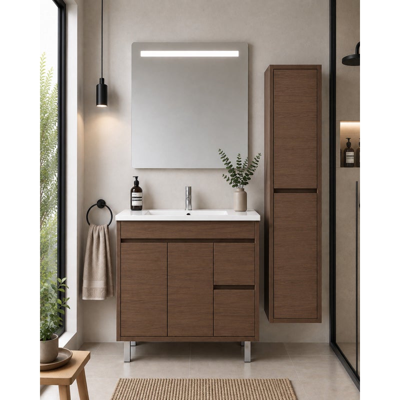 Szafka łazienkowa z umywalką ORIGENBATH ISQUIA bez lustra 120x45 cm 1 umywalka jesion tea z kolumną