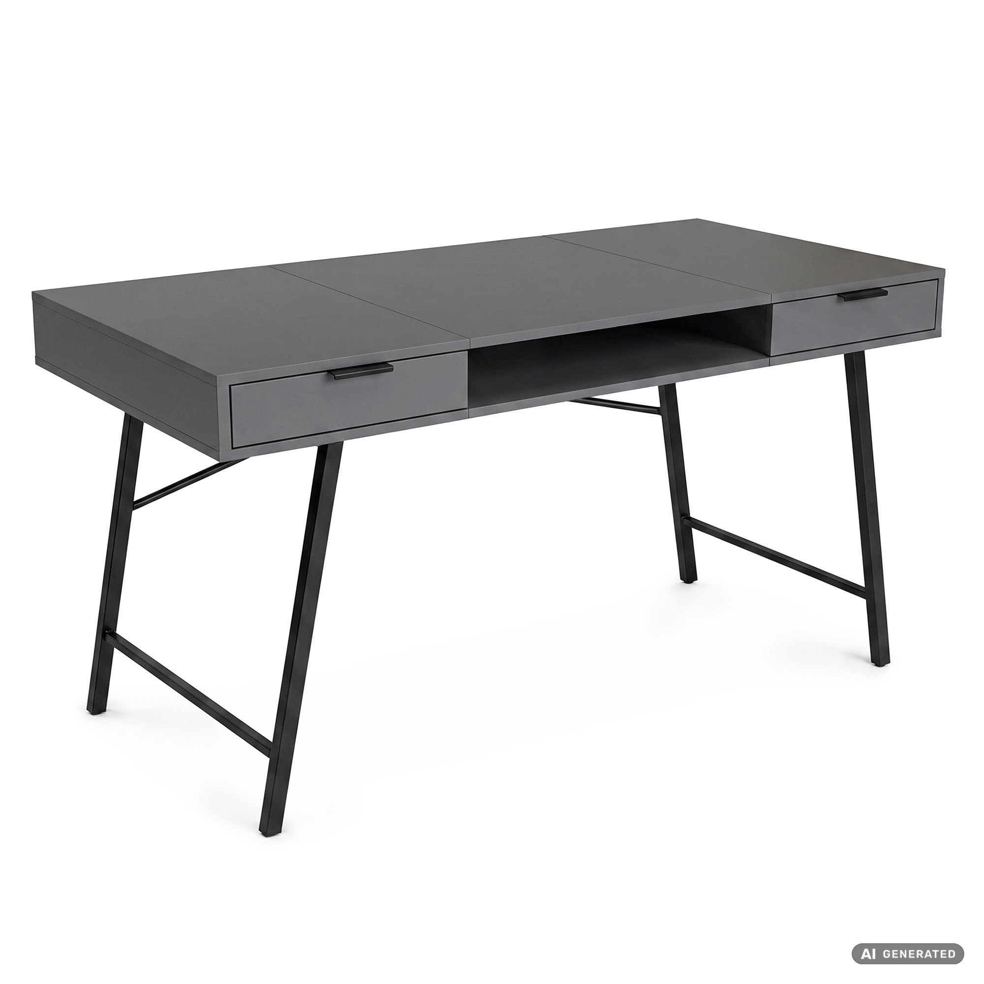 Biurko industrialne komputerowe Grafit ARDEN 120 cm 2 szuflady 1 półka Czarne nogi