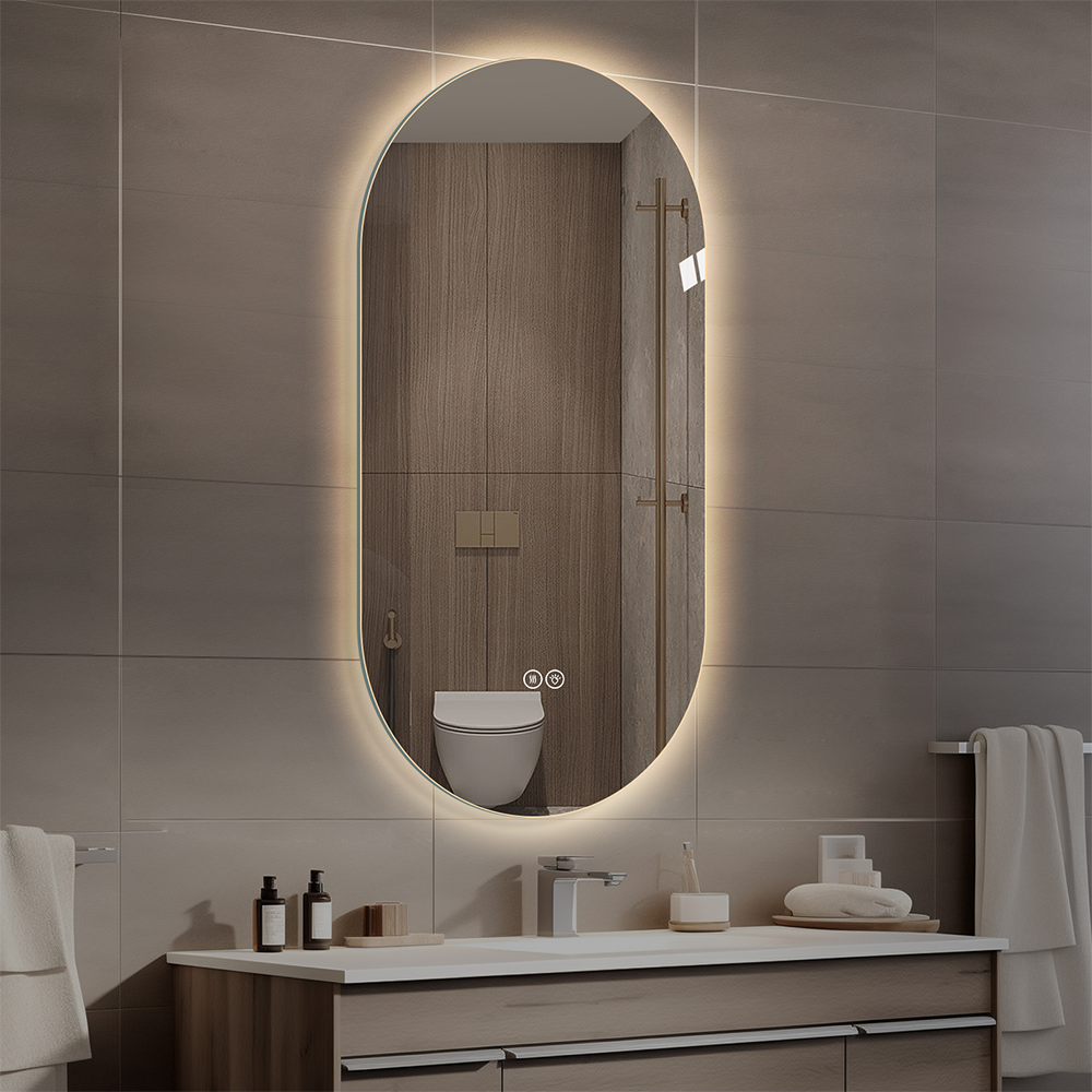 Inteligentne lustro łazienkowe LED 60×120 cm owalne ścienne, ekran dotykowy z funkcją antyparową