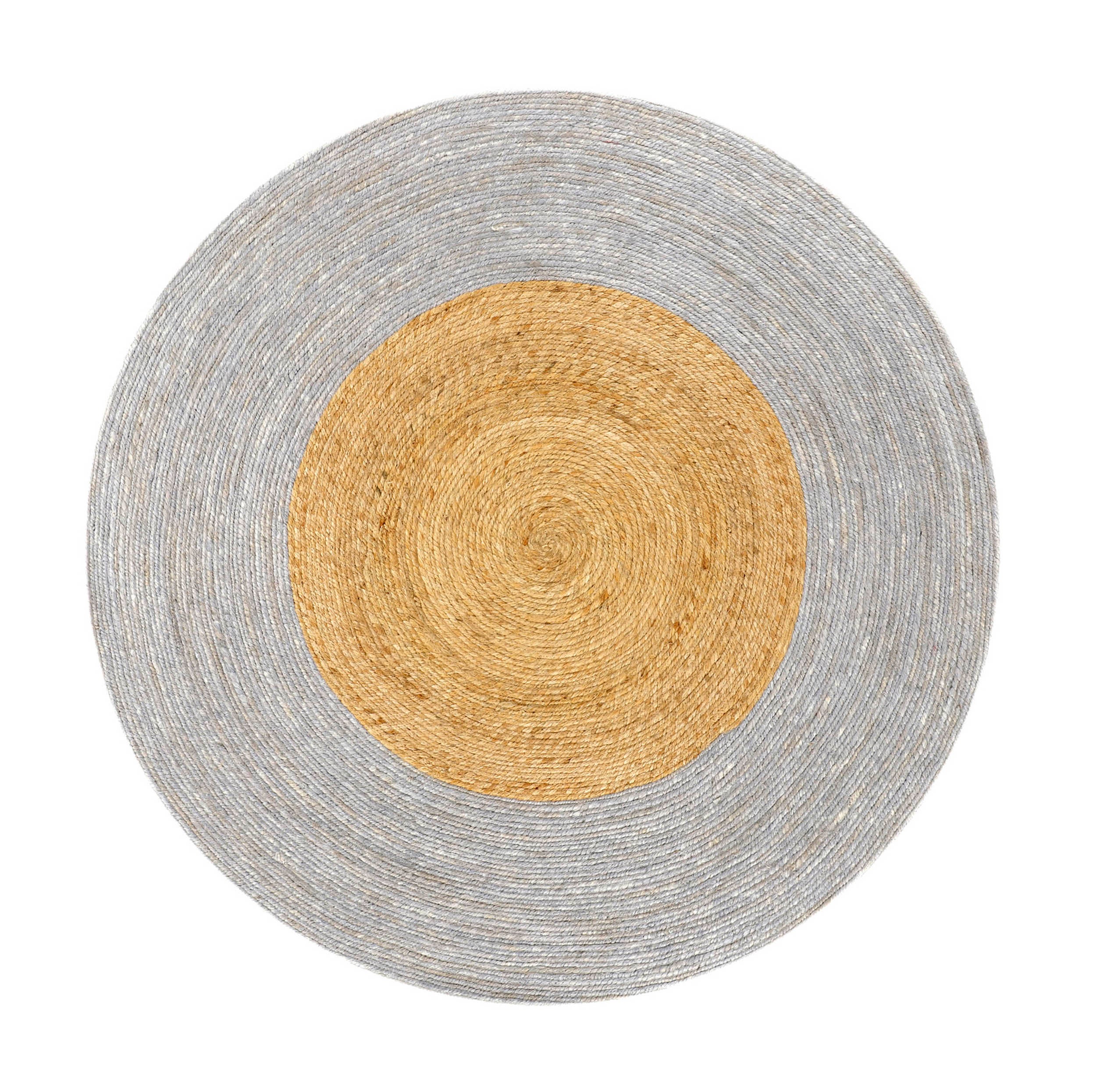 Okrągły dywan jutowy Vintage Bicolor Grey 140 cm naturalny i szary ręcznie wykonany