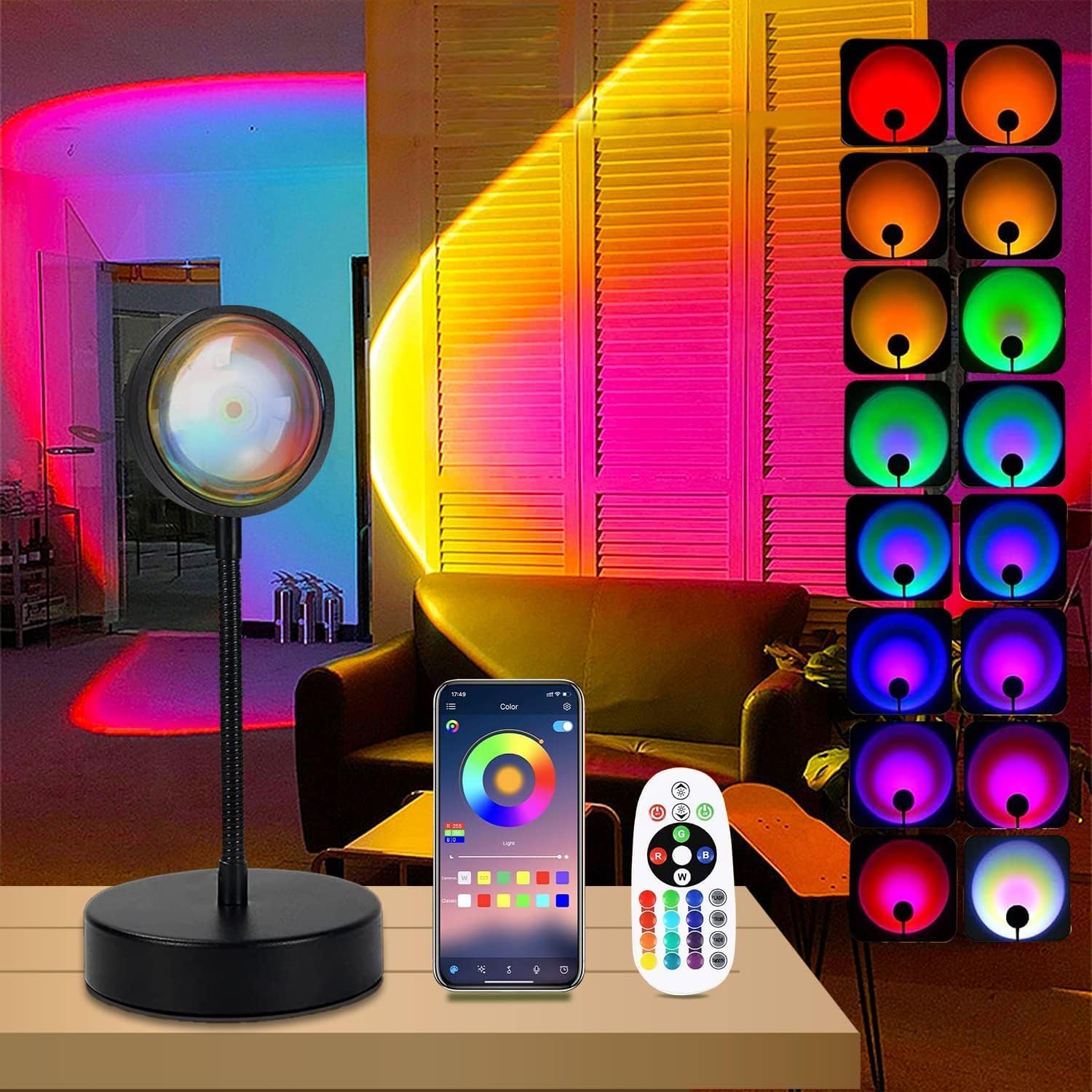 Lampa Sunset Lampa Zachód Słońca Lampka Nocna Led Neon Projektor Światło Gaming Lampa na Stół/Biurko Rgb Klimat Pokój Estetyczny Pokój