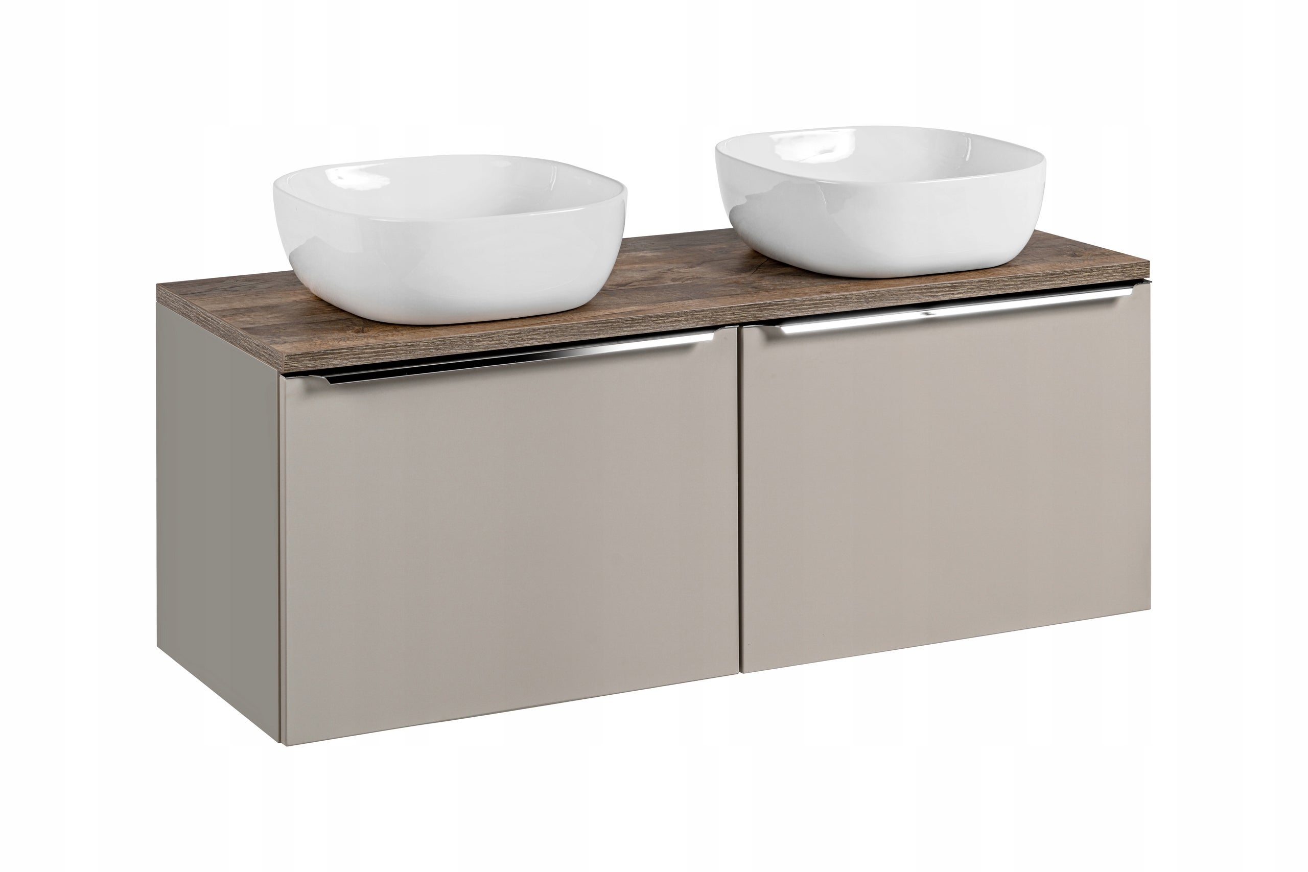 Szafka łazienkowa SANTA FE 120 cm taupe z blatem dąb Santa Fe i umywalkami