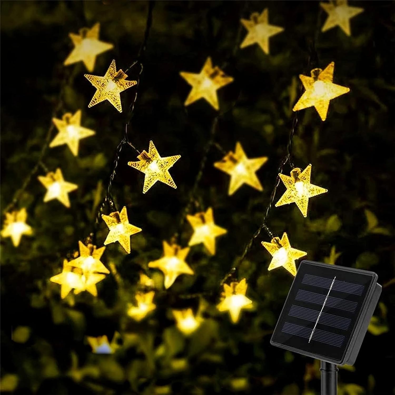 Lampki solarne, 22 metry, 200 diod LED, 8 trybów, wodoodporne, odpowiednie do ogrodów, tarasów, na Ramadan i Boże Narodzenie (ciepłe białe światło)