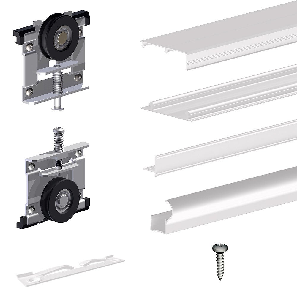 System do drzwi przesuwnych w szafie SLID’UP 220 na 2 skrzydła, grubość drzwi 18 mm, długość prowadnicy 180 cm, kolor bi