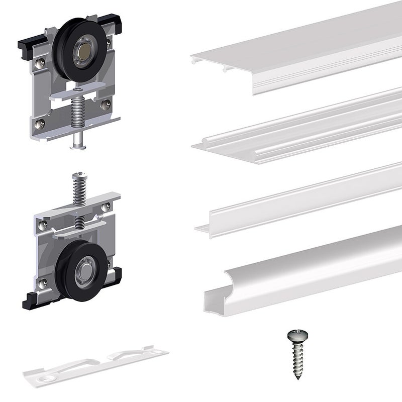 System do drzwi przesuwnych w szafie SLID’UP 220 na 2 skrzydła, grubość drzwi 18 mm, długość prowadnicy 180 cm, kolor bi