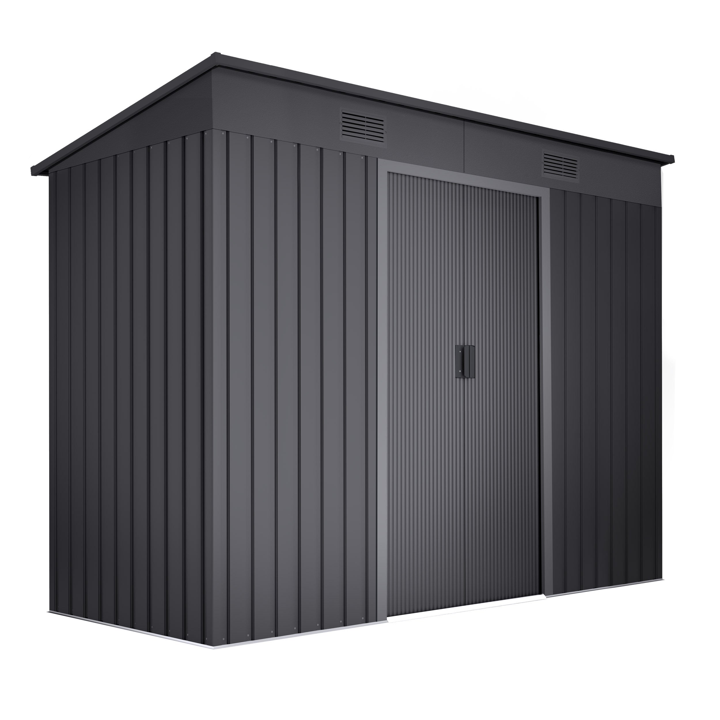 Domek narzędziowy metalowy Light Anthracite 3,14 m², dach płaski, podwójne drzwi przesuwne, otwory wentylacyjne, szary, do przechowywania
