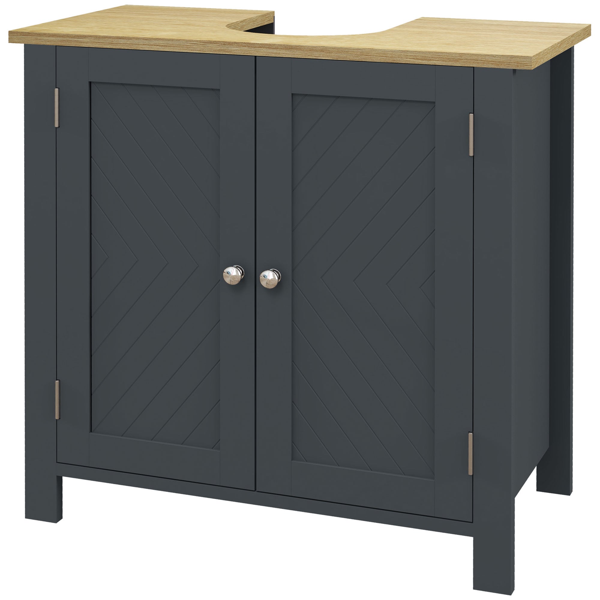 Szafka pod zlew z płyty wiórowej i płyty MDF, 2 drzwi i regulowana półka wewnętrzna, 60 x 30 x 60 cm, kolor szary
