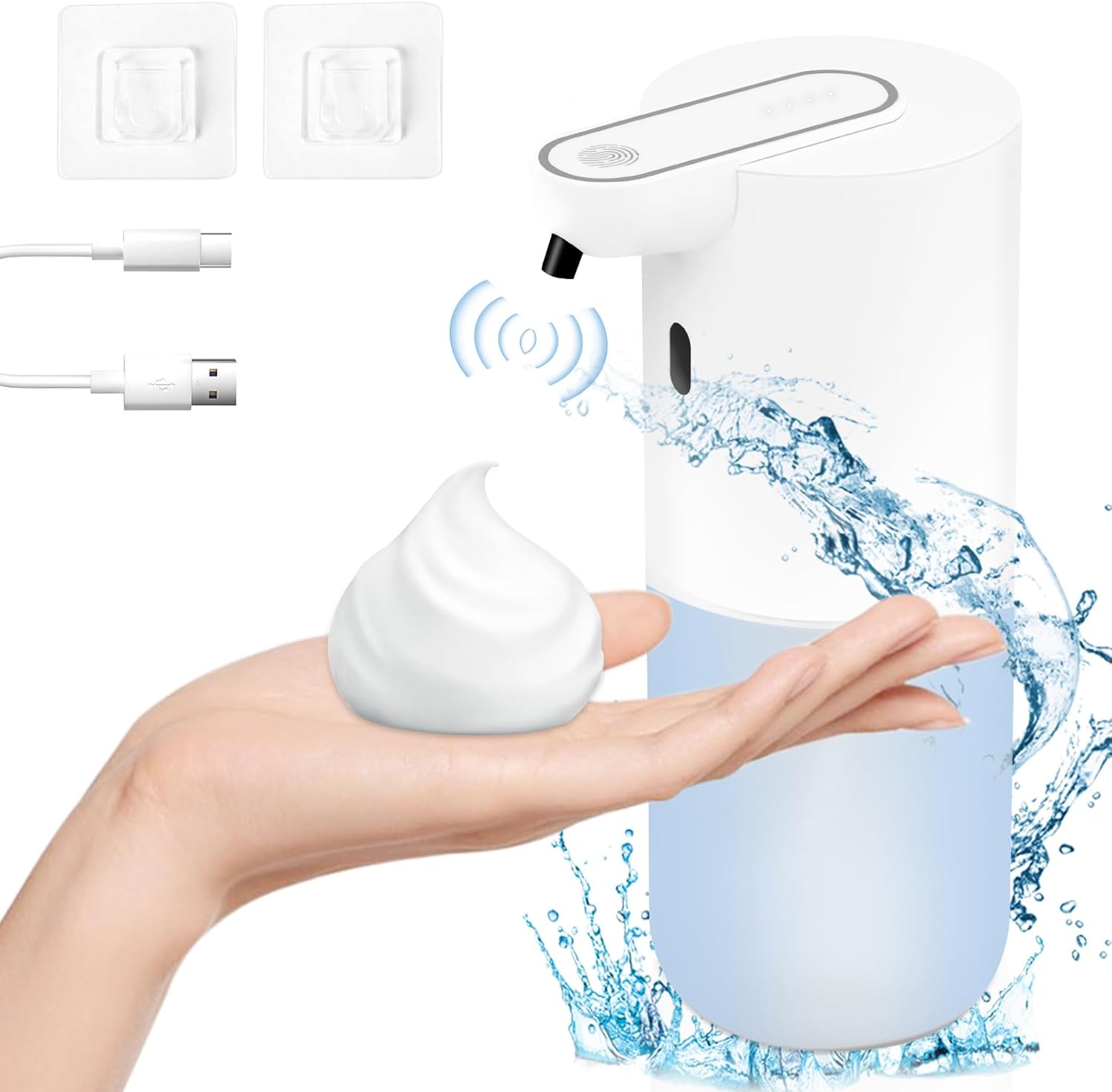 Automatyczny Dozownik Mydła - 400 ml, Dozownik Mydła Ścienny Wielokrotnego Ładowania USB - 4 Regulowane Poziomy - Wodoodporny Dozownik IPX5