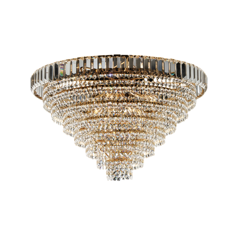Plafoniera in ferro e ottone dorato con strass 8 luci H.43 - Ø62