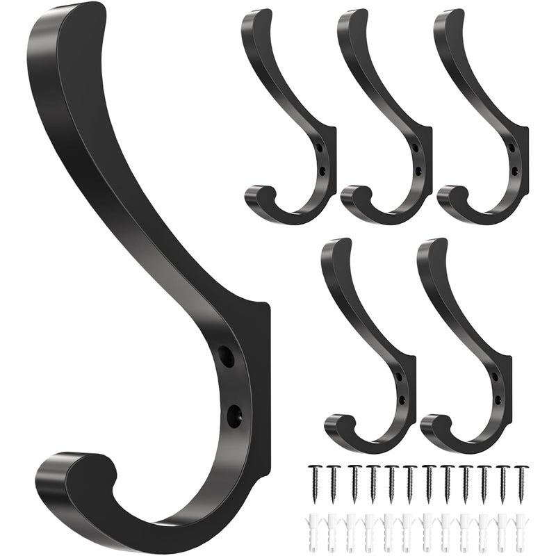 Zestaw 6 wytrzymałych metalowych haczyków ściennych na ubrania, płaszcze, klucze - elegancki design