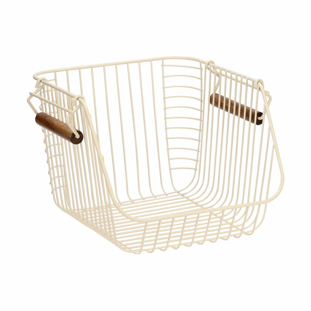Kosz do przechowywania ESTIA 02-30124 metalowy z drewnianymi uchwytami 26,5x29,5x21,5 cm 1 szt.