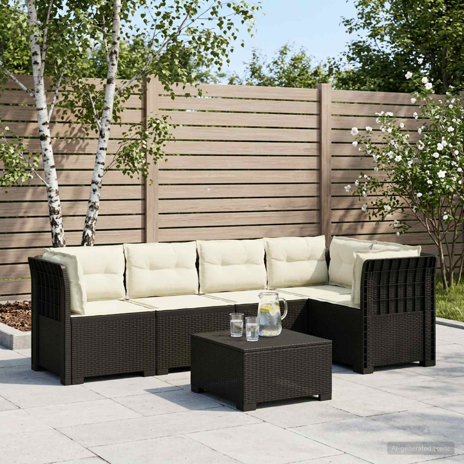 5-osobowa sofa ogrodowa z poduszkami w stylu rattanowym PP vidaXL