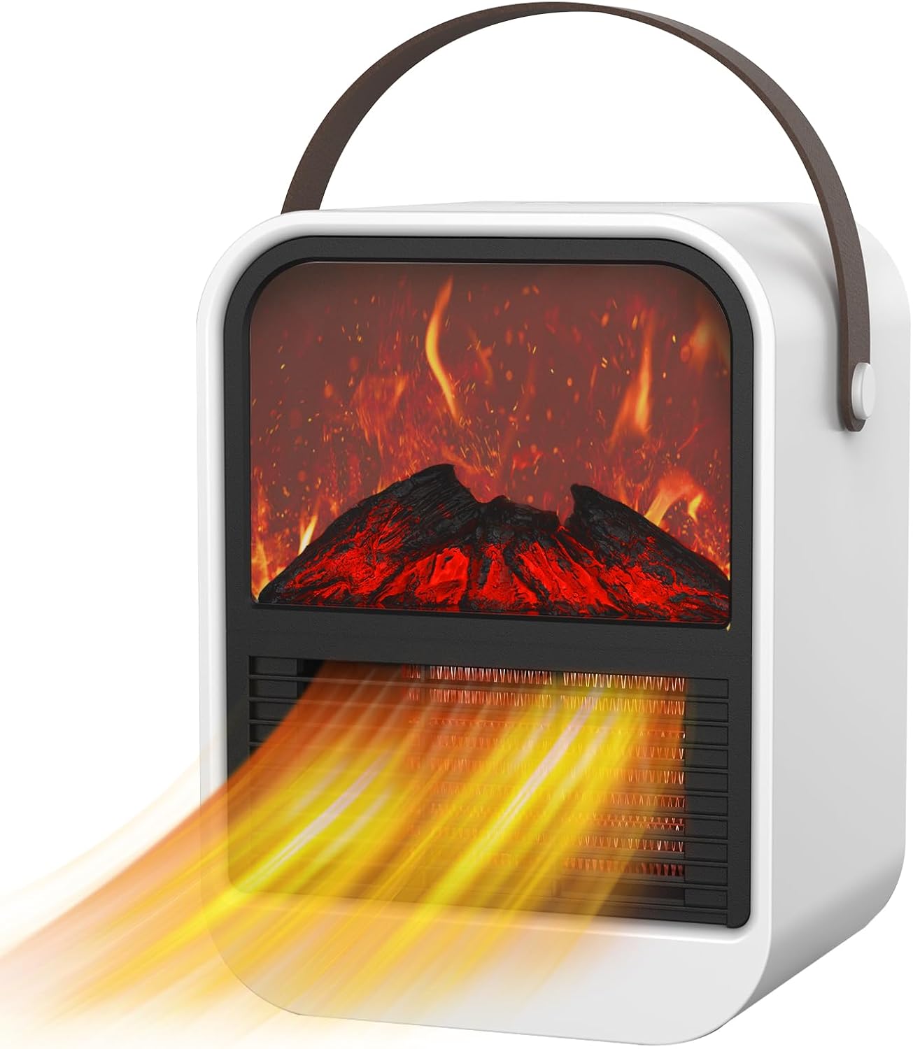 Mały energooszczędny grzejnik z wentylatorem, 1500 W, efekt kominka elektrycznego, ogrzewanie pomieszczeń, [bezpieczny i cichy]