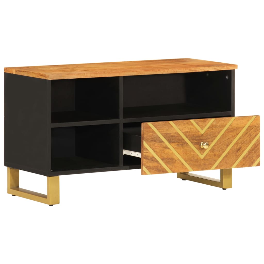 Szafka pod TV, brązowo-czarna 80x33,5x46 cm, lite drewno mango