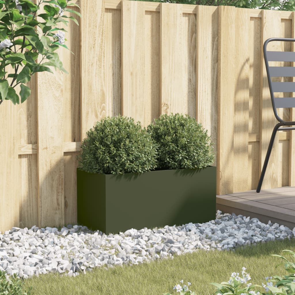 Vaso/floreira 62x30x29 cm aço verde azeitona