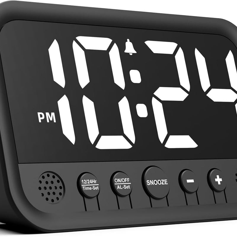Cyfrowy budzik LED z dużymi cyframi, regulowaną jasnością i głośnością, funkcją drzemki, wyświetlaczem czasu 12/24 godz., cyfrowy zegar stołowy, zasil