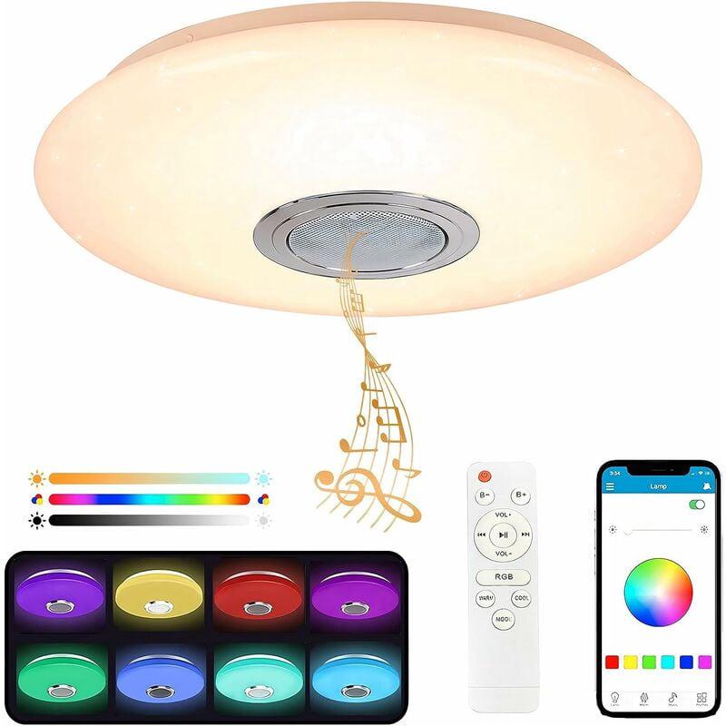 Lampa sufitowa LED 36 W z głośnikiem Bluetooth, zmieniająca kolor lampa sufitowa, pilot zdalnego sterowania i aplikacja mobilna, 3600 lm, 3000-6500 K