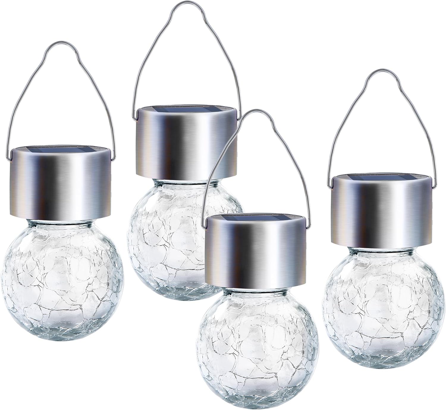 Zestaw 4 lamp wiszących Solar Cracked Globe do ogrodu, na podwórko, patio, trawnik (ciepłe światło)