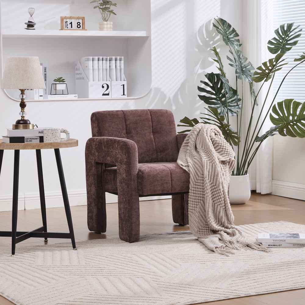 Nowoczesny, minimalistyczny fotel – wygodny fotel z tkaniny szenilowej do salonu, sypialni i biura, ergonomiczny design w stylu nordyckim