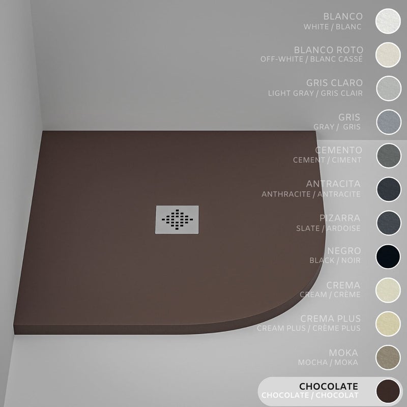 Brodzik półokrągły SOULHOME Żywica i Konglomerat Mineralny Antypoślizgowy 80x80 cm Czekoladowy - Kratka Inox