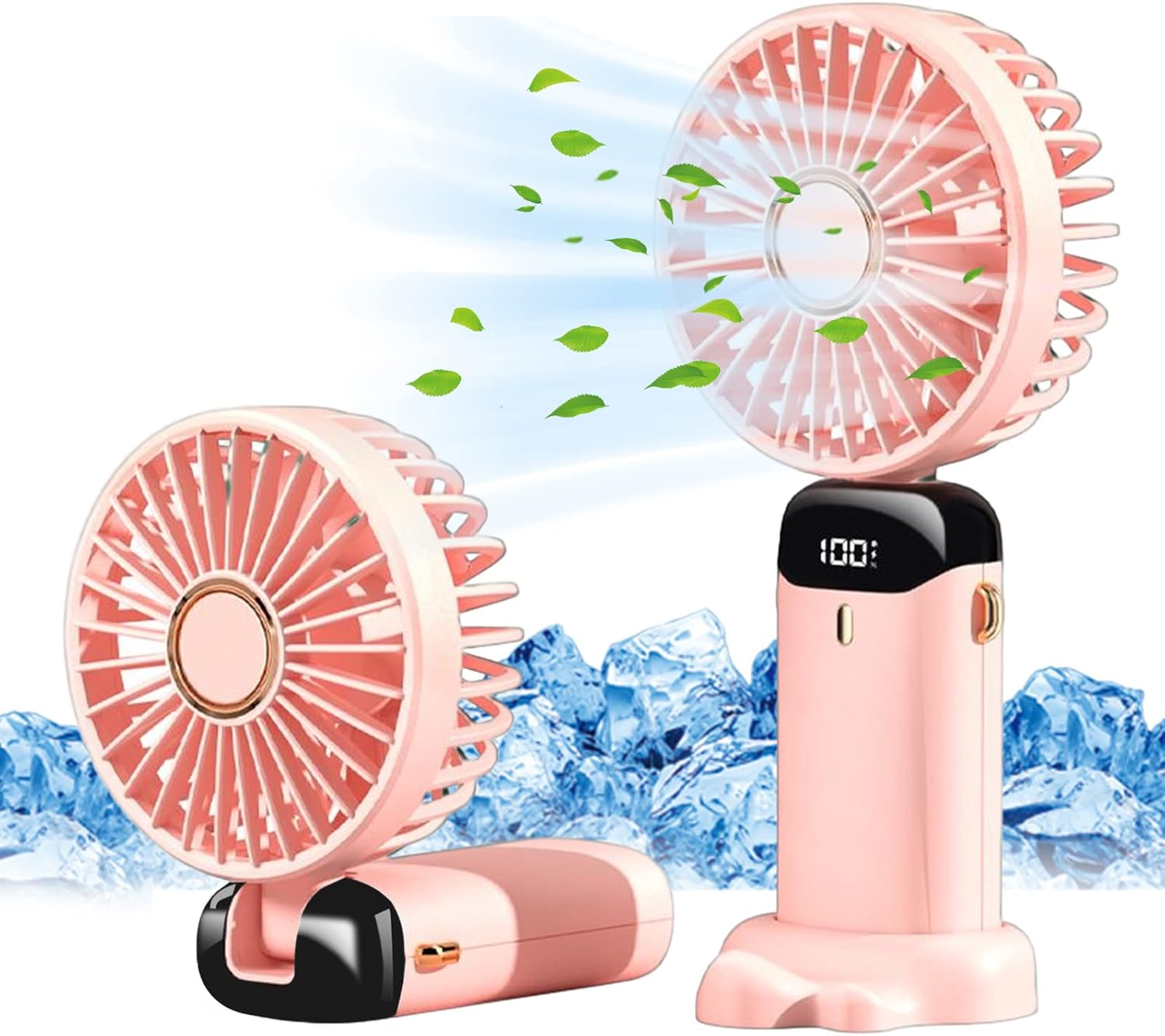 Mini Przenośny Wiatrak USB Ręczny Wentylator Biurkowy, 5 Prędkości, 5000mAh, Składany Wentylator Biurkowy, RÓŻOWY