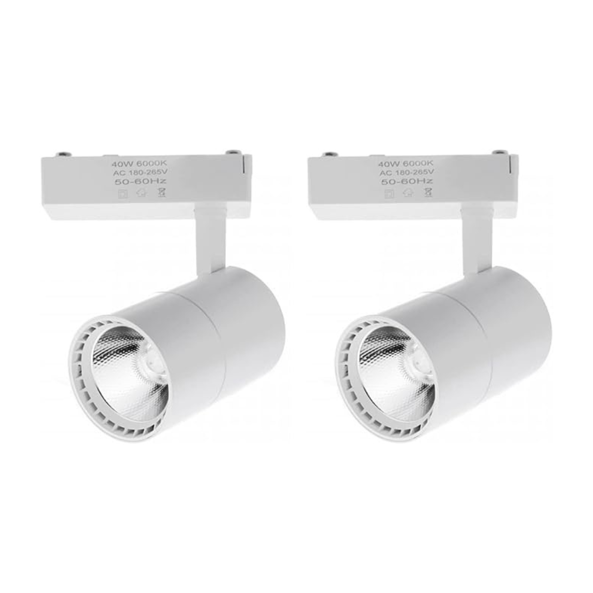 2x Reflektor szynowy LED 40W, chłodne światło 6000K, 2700 lumenów, 220V 50-60Hz jednofazowy, kolor biały