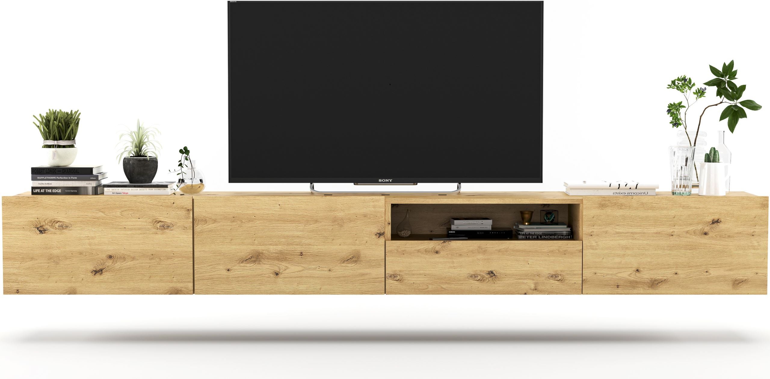 Wisząca szafka RTV Loft 240 cm dąb artisan, nowoczesna komoda RTV pod telewizor do salonu