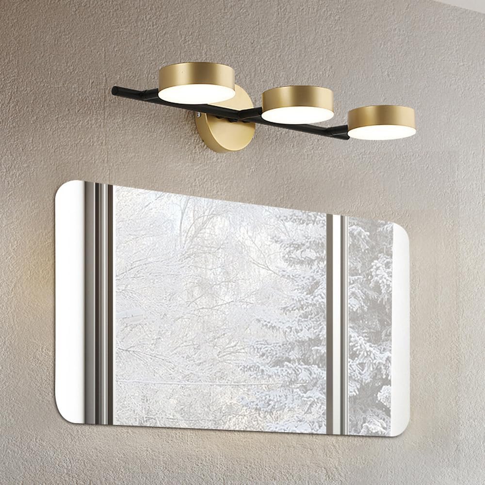 Złota lampa ścienna LED do wnętrz, lampa łazienkowa nad lustro, nowoczesna obrotowa lampa ścienna z 3 temperaturami barw (3000 K/4000 K/6000 K) do syp