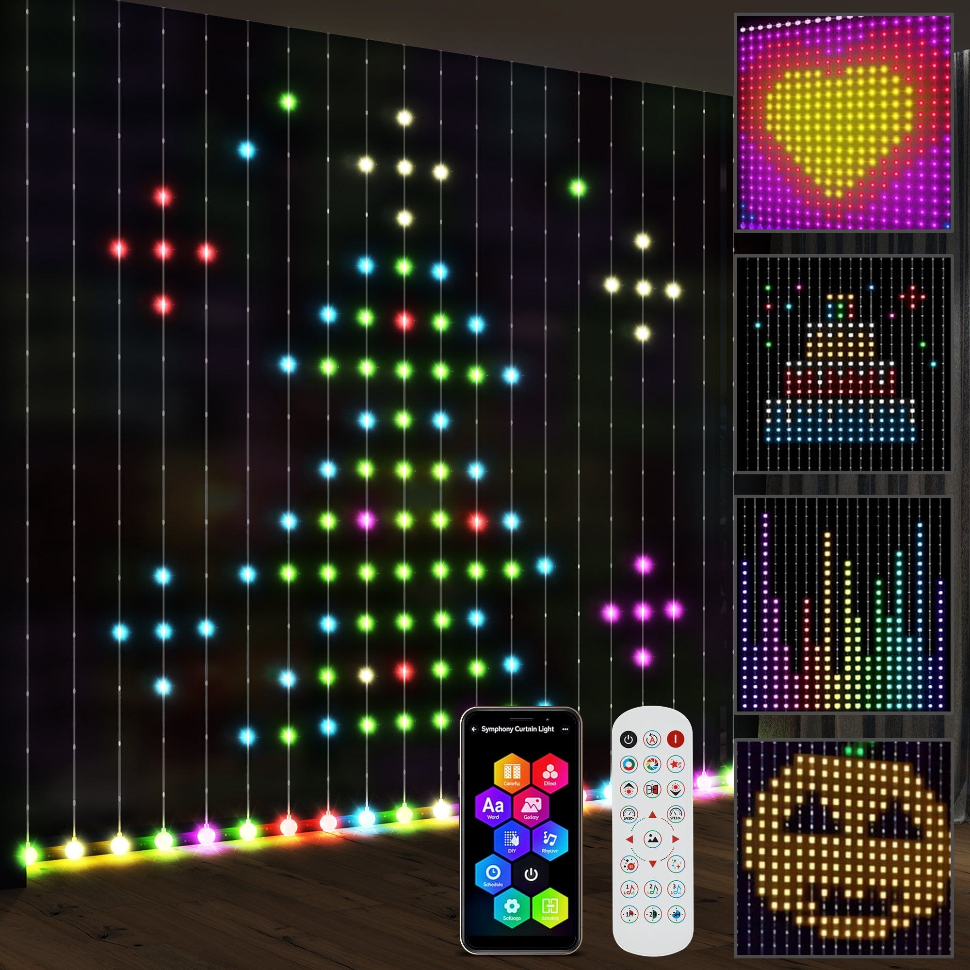 3x3m Smart Światło LED Curtain z Music Synchronization, Pilot zdalnego sterowania i App, Customizable Effects i Colors