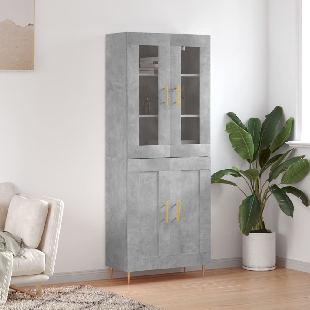 vidaXL Witrynka, szarość betonu 69,5x34x180 cm materiał drewnopochodny