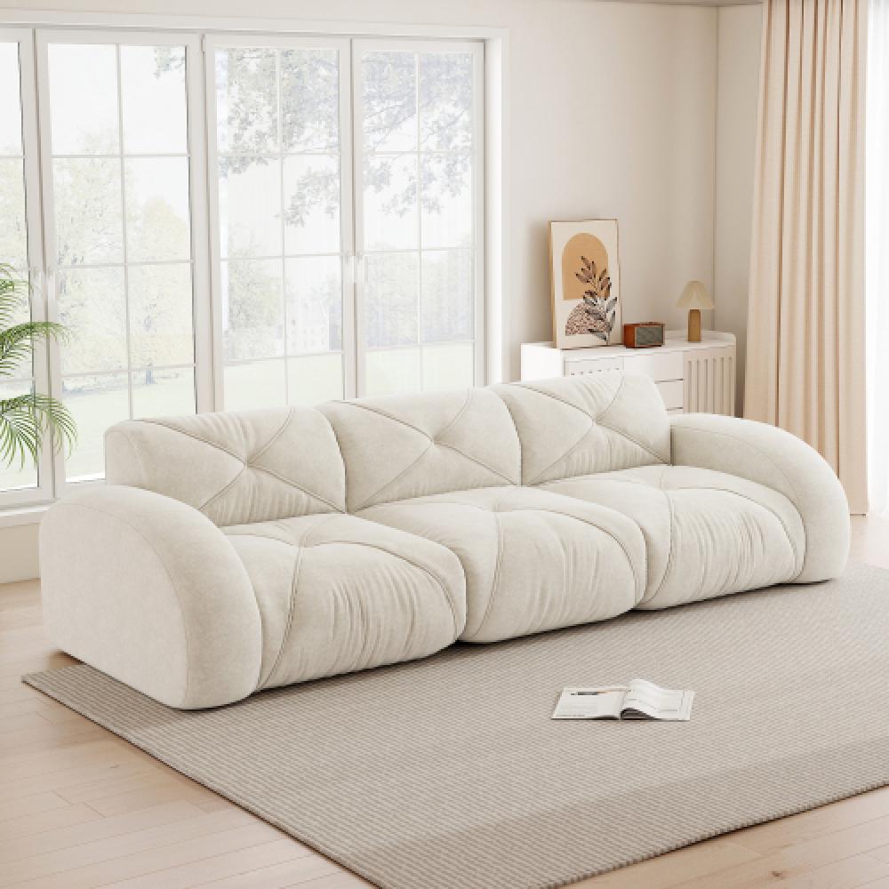 Sofa bezramowa, modułowa, 3-osobowa, pianka 32D o wysokiej gęstości, wygodna tkanina szenilowa, konstrukcja antypoślizgowa, nie wymaga montażu.