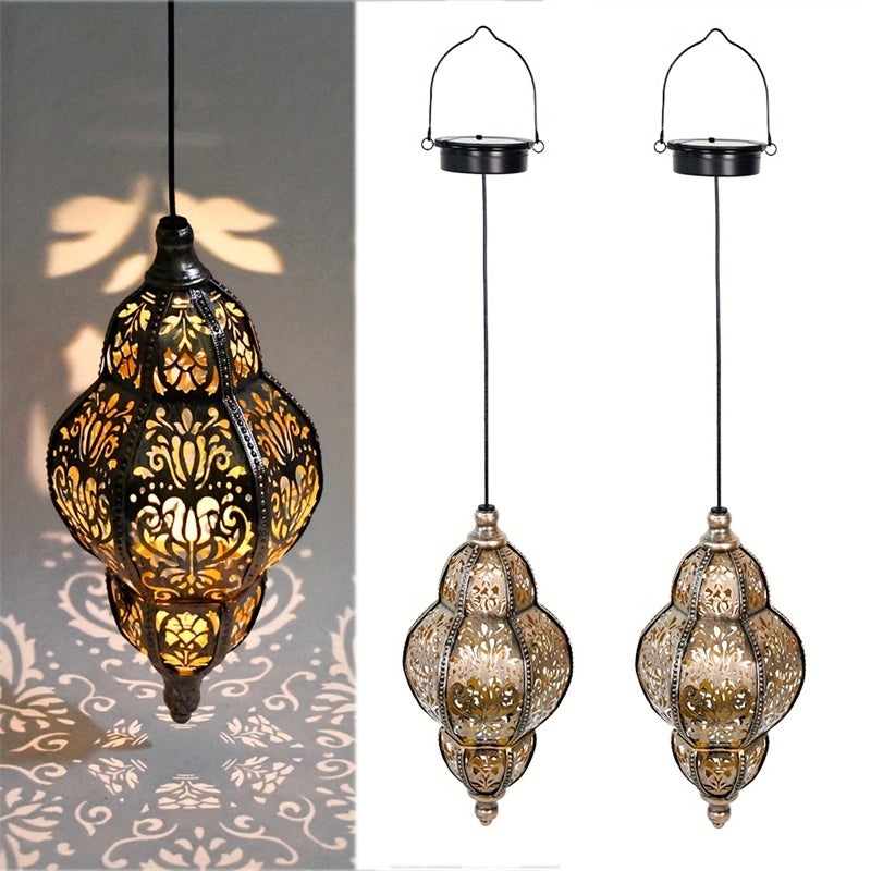 Zestaw 2 sztuk dekoracyjnych, marokańskich lamp solarnych na ganek, metalowy żyrandol, zdejmowane oświetlenie trawnika, idealne na taras, idealne dla