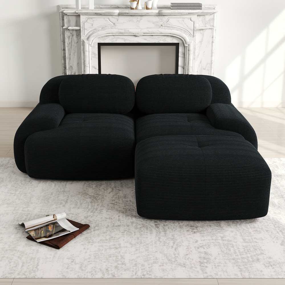 82-calowa modułowa sofa narożna w kolorze sztruksu, zakrzywione podłokietniki, pianka wysokoelastyczna, nie wymaga montażu