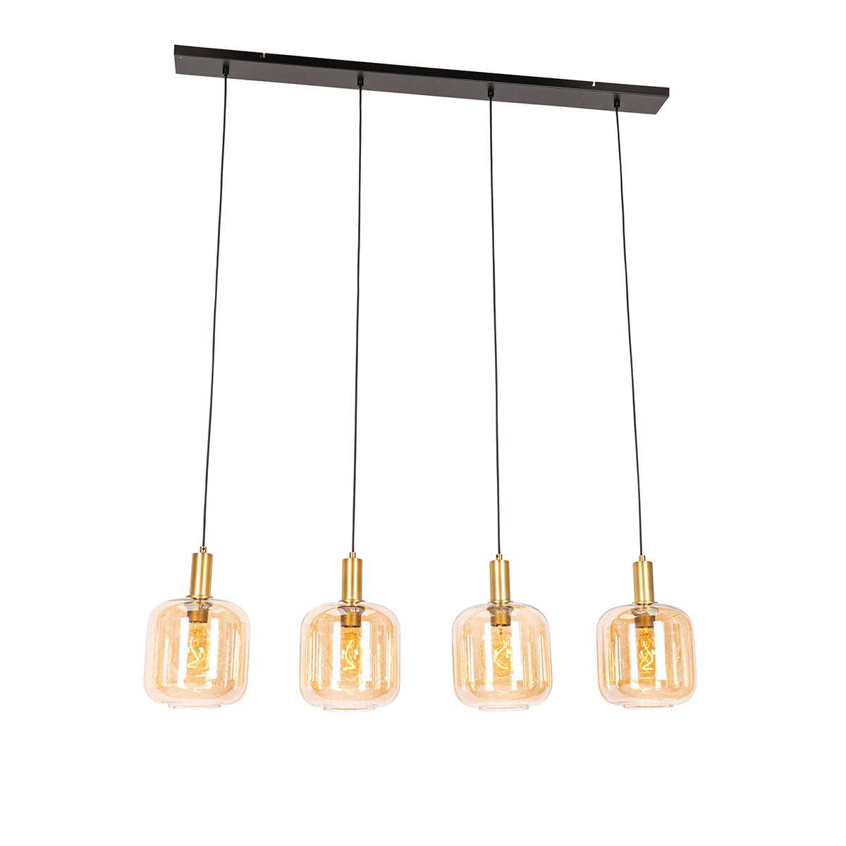 Qazqa artdeco lampa wisząca z kloszem (4 punkty) do stołu jadalnego - Zuzanna - mosiądz i bursztynowy, max. 40w, e27, z 4