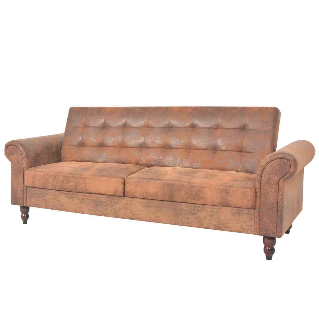 Rozkładana sofa 2-os., z podłokietnikami, sztuczny zamsz, brąz