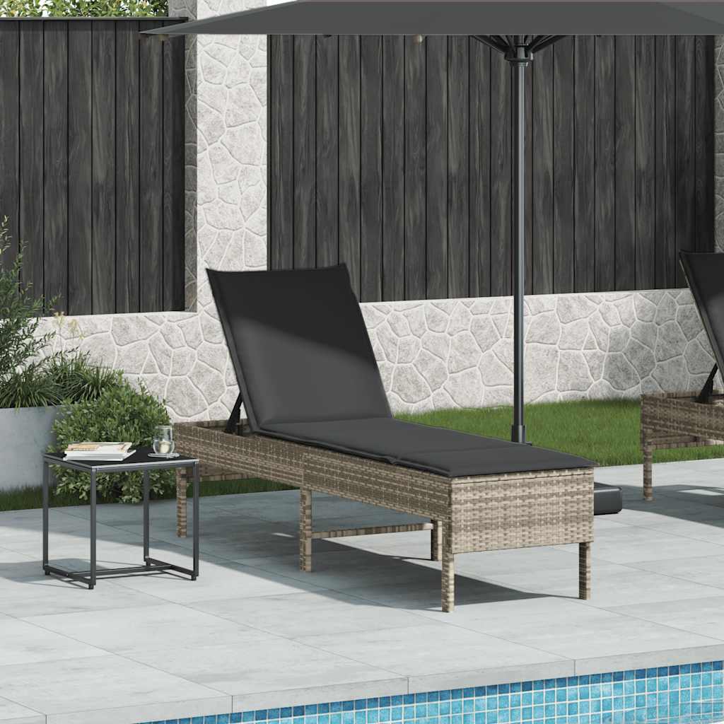 Leżak z poduszką Jasnoszary 55x200x44cm Polirattan vidaXL
