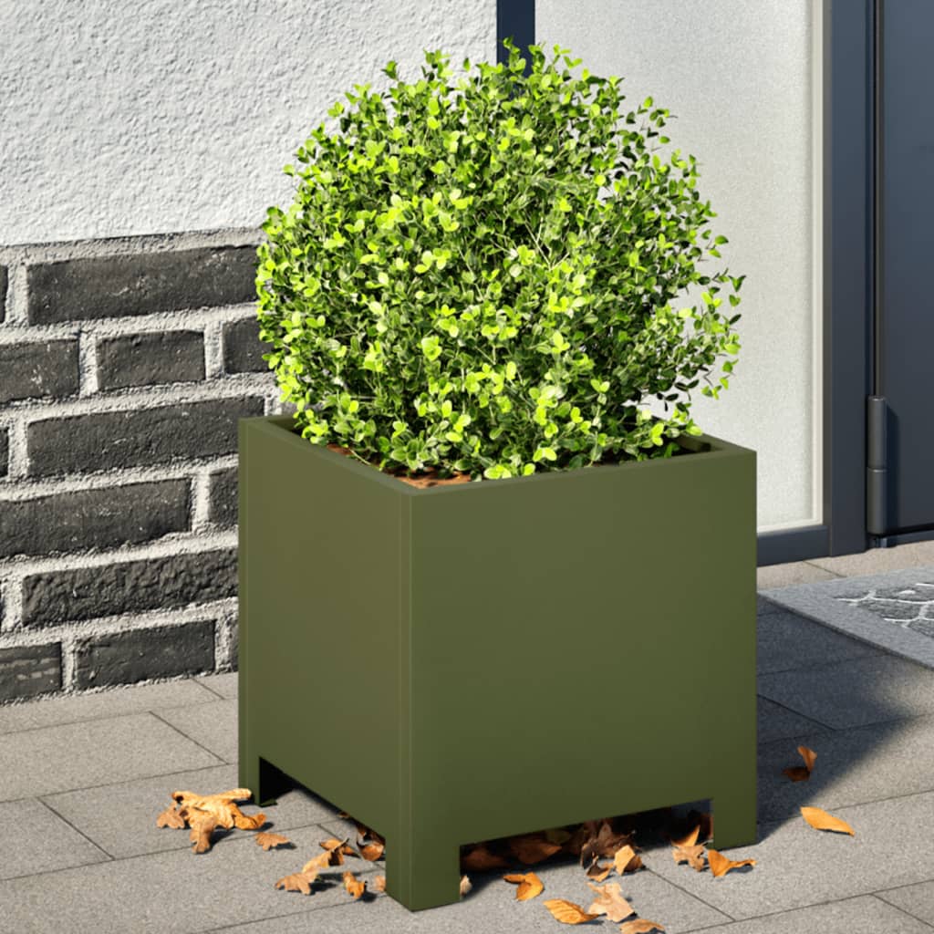 Donica ogrodowa, oliwkowozielona, 30x30x30 cm, stalowa vidaXL