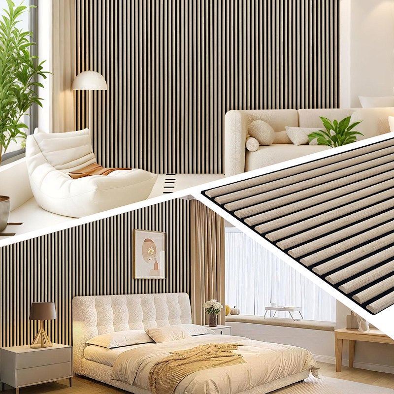 Zestaw 1 paneli akustycznych 3D Biały dąb 120x60 cm, półokrągłe lamele ścienne MDF na filcu