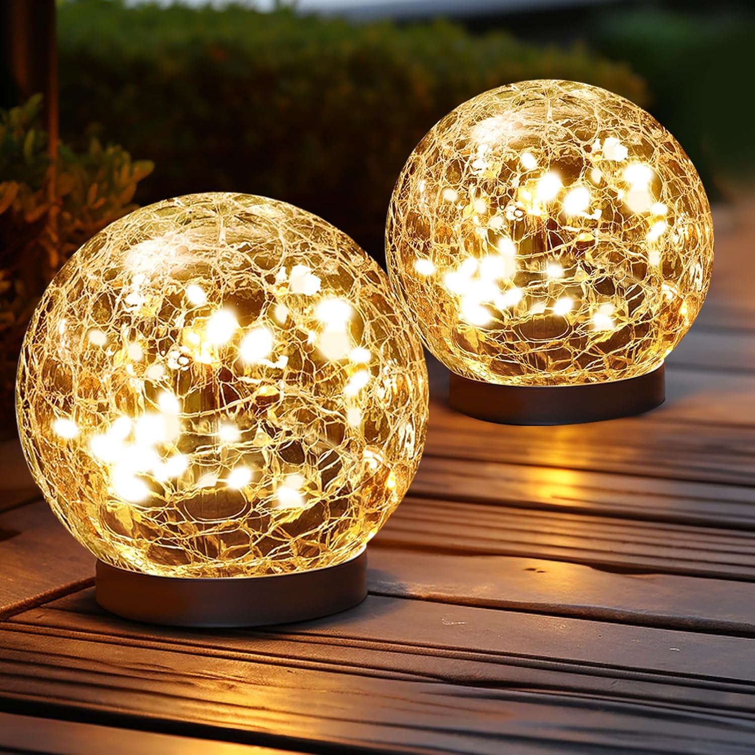2 lamp solarnych do ogrodu, 20 diod LED w szkle spękanym, wodoodpornych, do dekoracji świątecznych na zewnątrz, na podjazd, patio,10 cm,ciepłe światło
