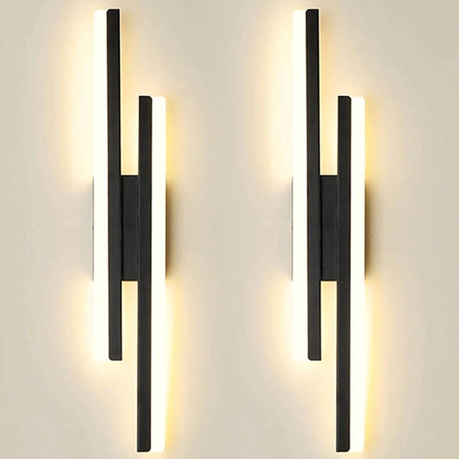 Zestaw 2 lampek ściennych LED, nowoczesne lampki nocne, lampy ścienne LED 16W, dekoracyjne oświetlenie wewnętrzne, ciepłe światło 3000K, 48 cm
