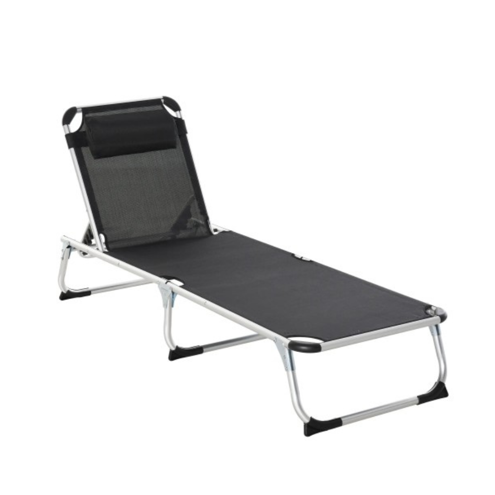 Składany, ergonomiczny leżak ogrodowy z 5-stopniową regulacją, czarna siatka 170×60×76 cm na zewnątrz