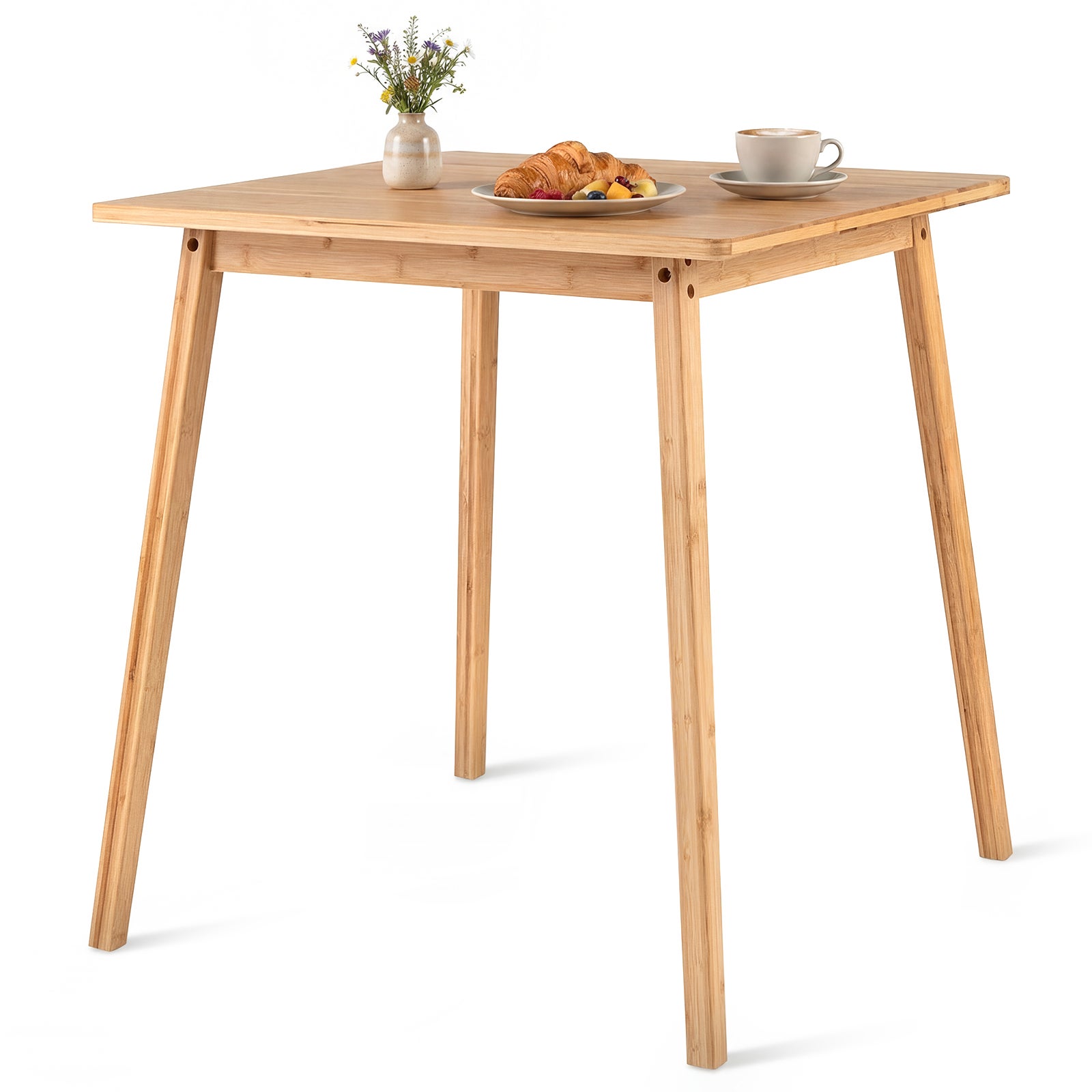 Kwadratowy bambusowy stół jadalny dla 2-4 osób, stół kuchenny 70 cm w stylu mid-century, 70 x 70 x 74,5 cm, nośność 100 kg