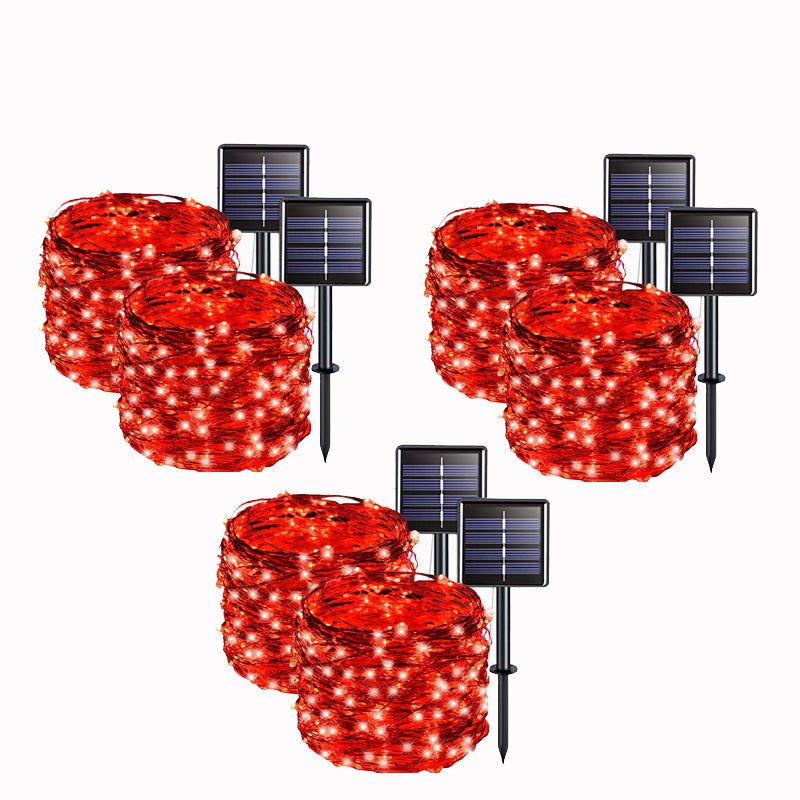 Zestaw sztuk metrowych solarnych lampek Fairy Tale Light LED trybów solarne lampki choinkowe do dekoracji ogrodu drucik miedziany Czerwony