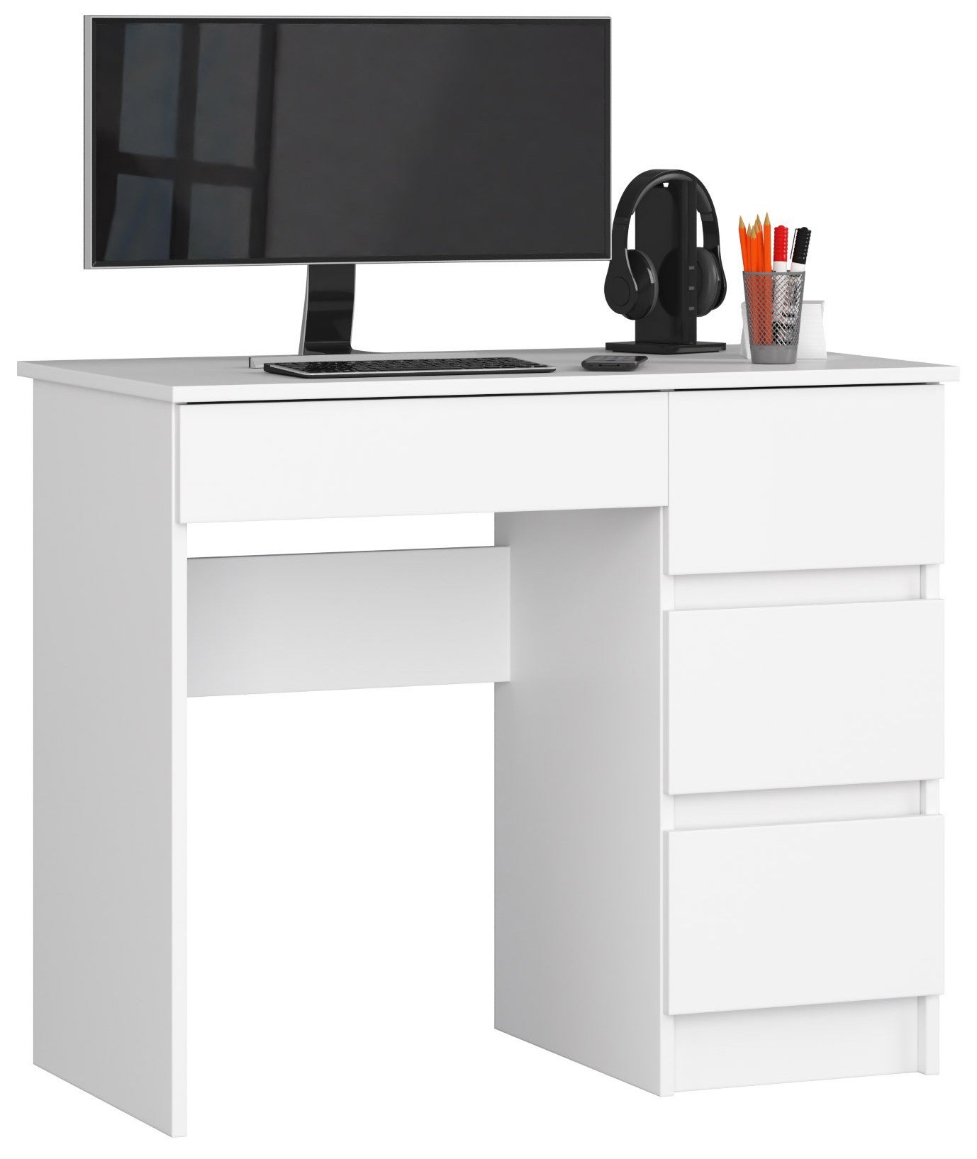 Biurko komputerowe AKORD A7 Białe 90 cm prawe 4 szuflady kolor Biały mat 90x50x77 cm
