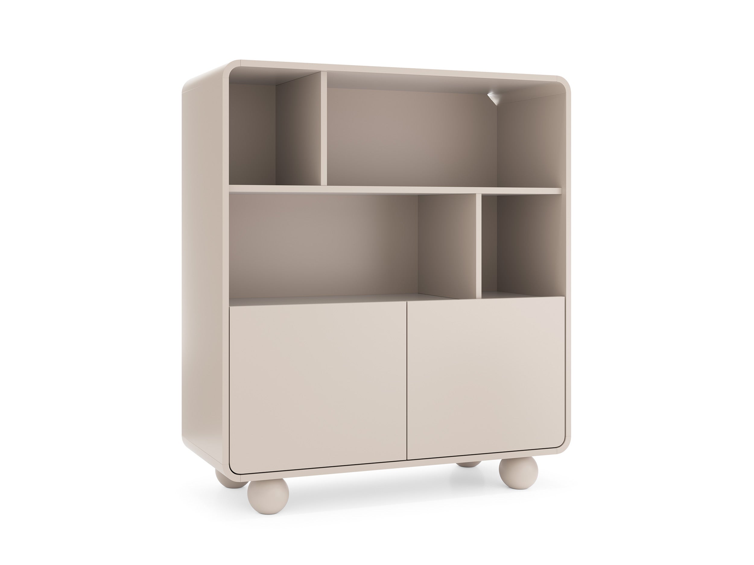 Regał w kolorze kaszmir, z półkami i szafką – Nowoczesny design, nogi w kształcie kuli, 108 x 121 x 39 cm
