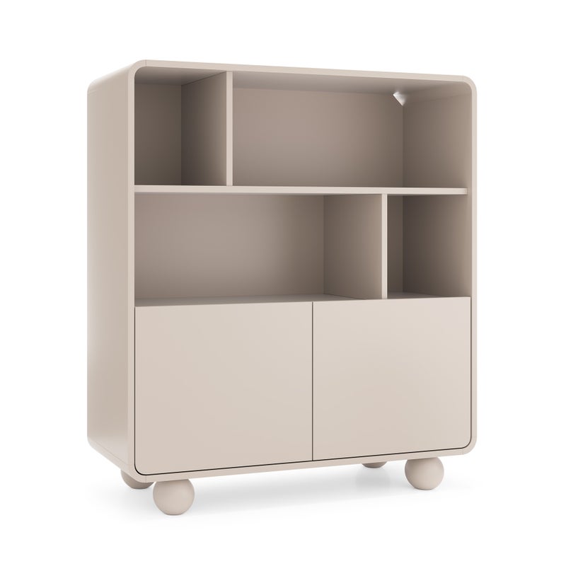 Regał w kolorze kaszmir, z półkami i szafką – Nowoczesny design, nogi w kształcie kuli, 108 x 121 x 39 cm