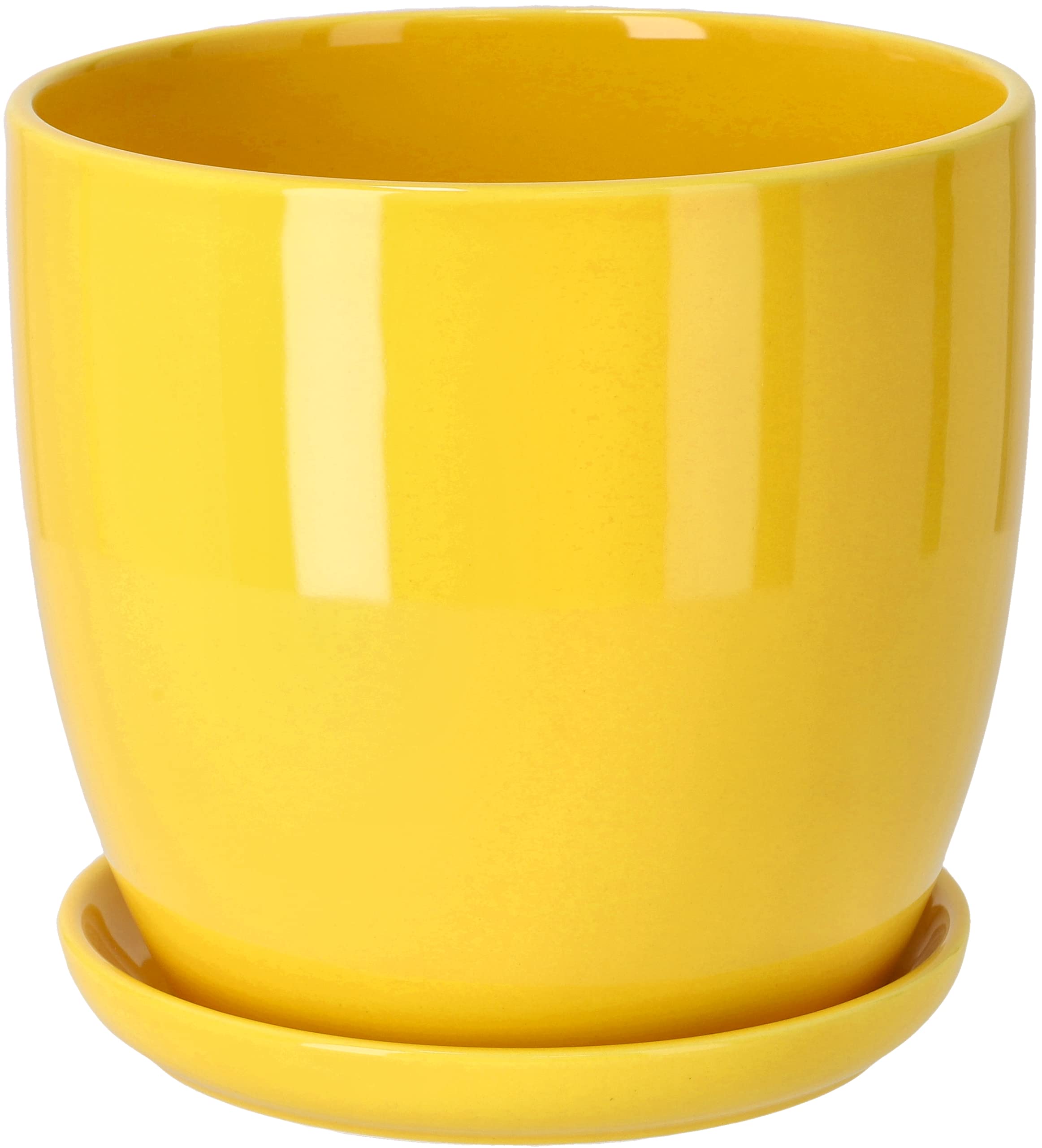 Donica doniczka z podstawką ø12 cm żółty osłonka ogrodowa ceramiczna kwiaty - KOTARBAU